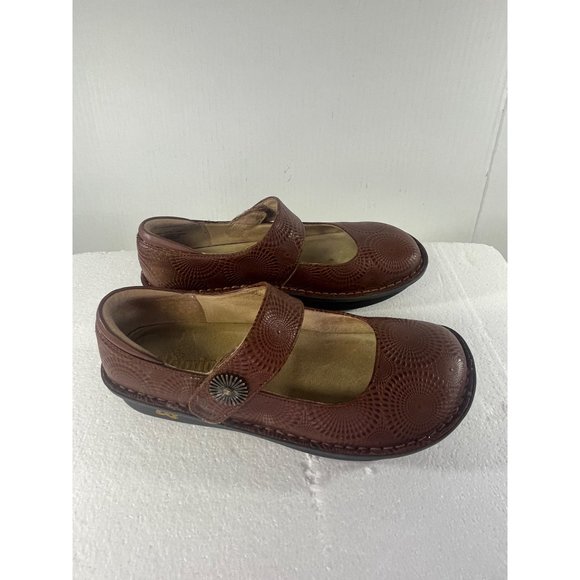 Alegria Paloma Clogs Women's size 9.5 Mary Jane Brown Leather Embossed Comfort - Picture 3 of 16